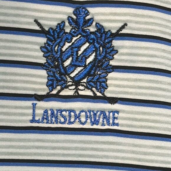 FootJoy Lisle Multi Stripe Self Collar Grey Golf Polo Grey/Royal/Black L Large - Picture 3 of 9